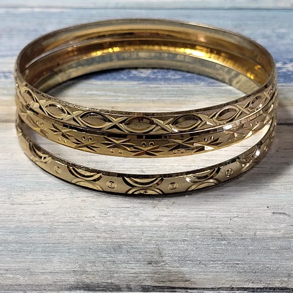 Three Gold Bangle Set - Picture 2 of 5